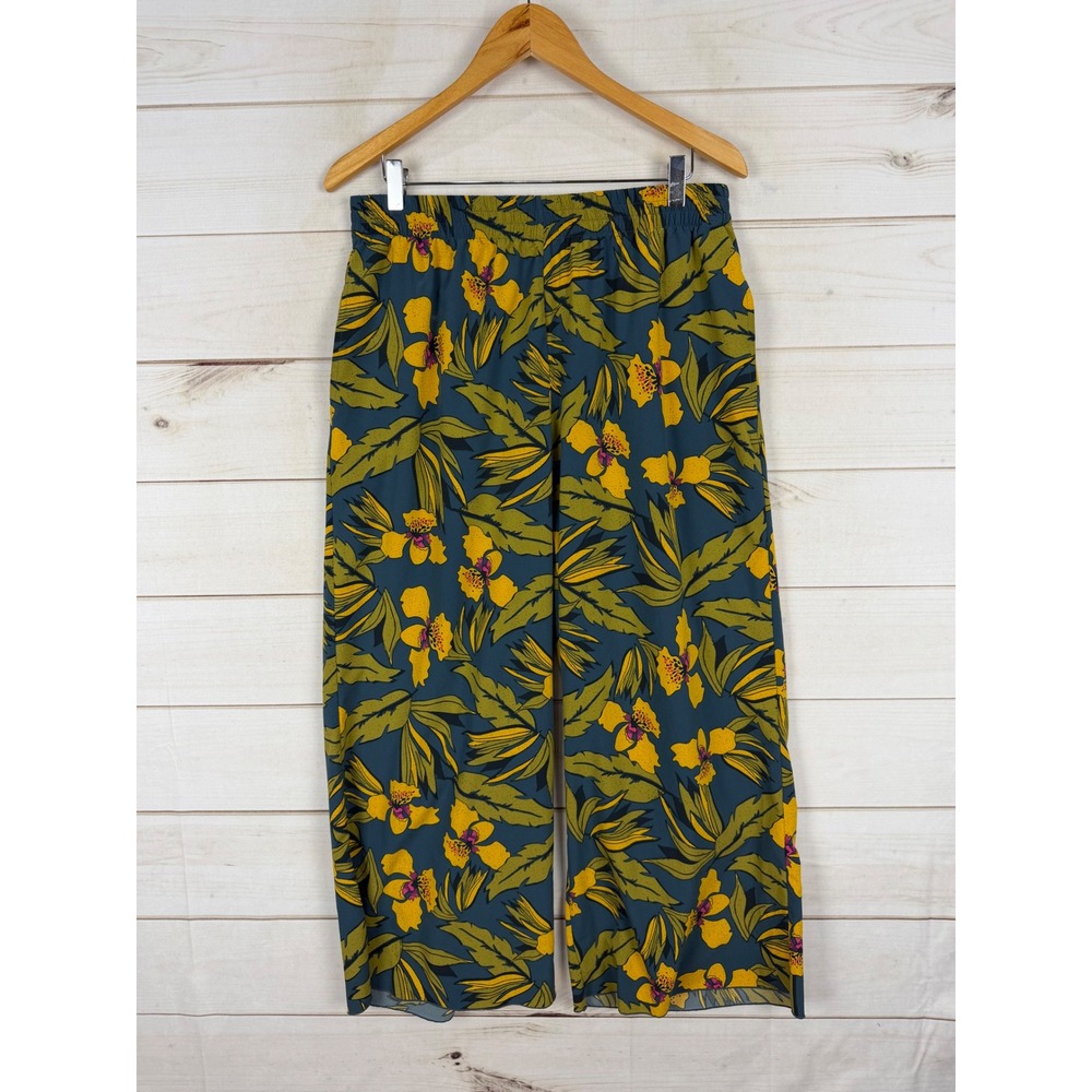 Toad & CO Sunkissed Wide Leg Pants Large Floral Blue Yellow Aloha Print
